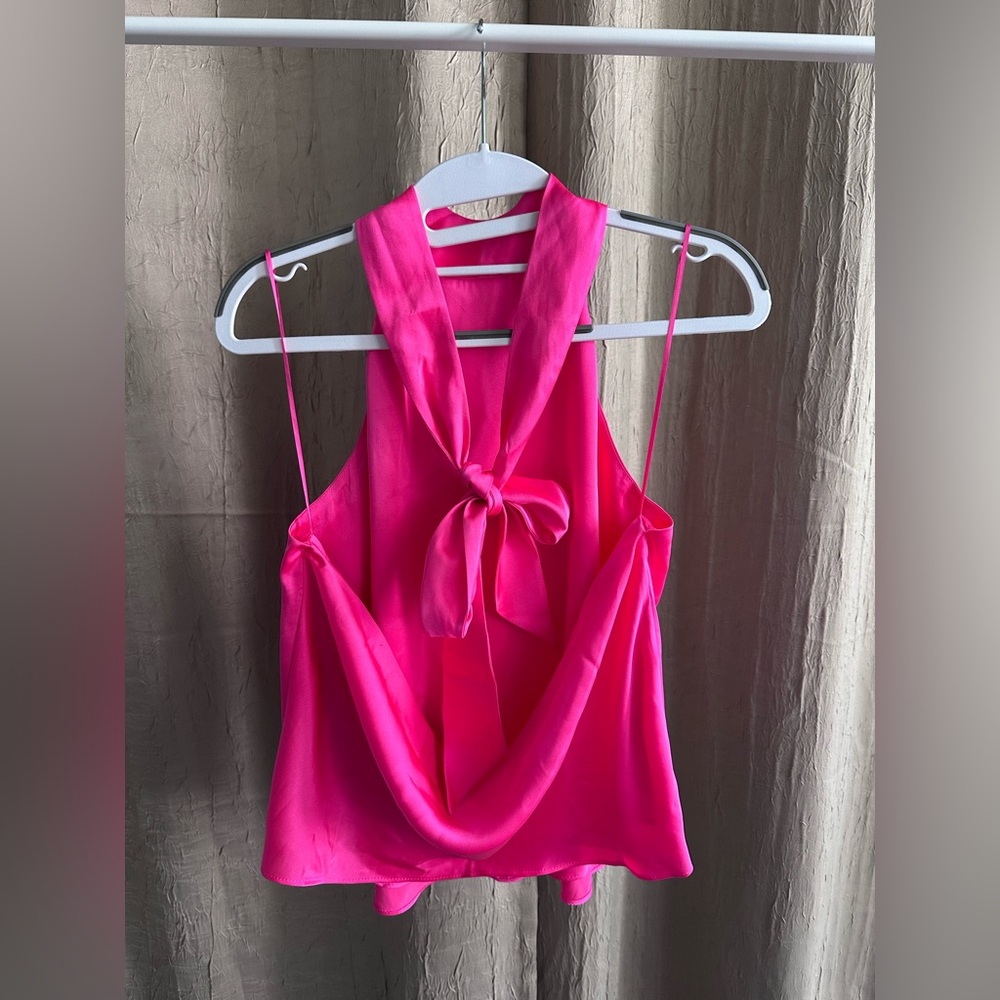 Favorite Daughter peacock pink bow tie halter neck open back top - Picture 4 of 8